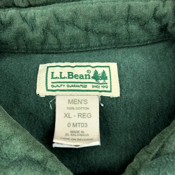 LL Bean Shirt Mens XL Green Regular Fit Button Up Thick Casual Flannel - Picture 5 of 8